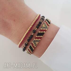 Komplet bransoletek z turmalinem (czarny turmalin, elegancki, zestaw upominkowy, bransoletka boho, biżuteria)