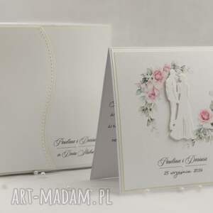 handmade scrapbooking kartki kartka na ślub z pudełkiem i kopertą, wzór wp