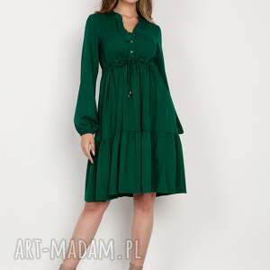 sukienki rozkloszowana sukienka z troczkiem w pasie - suk203 zielony