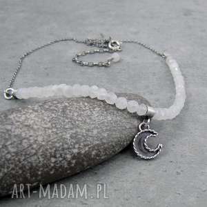 naszyjniki moon charm necklace with moonstone, romantyczny księżyc boho, vintage