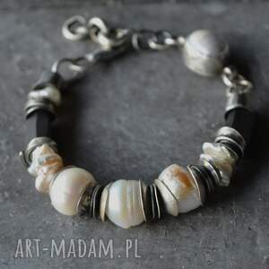 srebrna bransoletka z perłami i turmalinem perły barok, srebro