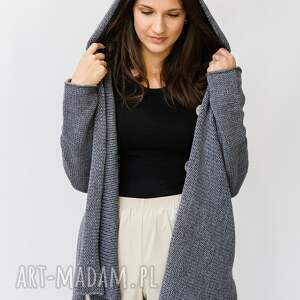 basic szary kardigan minimalistyczny styl z kapturem, oversize sweter