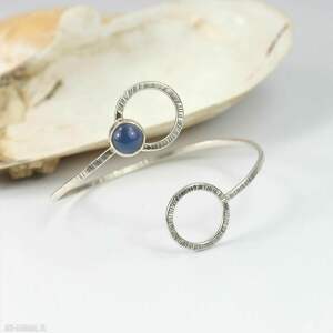 bransoletka srebrna z naturalnym agatem niebieskim - Bellamente