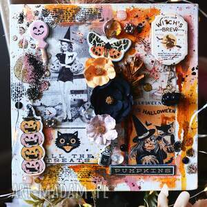 obrazek mix - mediowy halloween na ścianę, czarownica, dynia kot, prezent