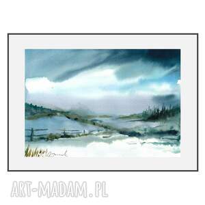 akwarela zima, malowana ręcznie, format A4 pejzaż