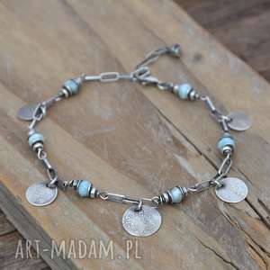 handmade larimar i srebrne pastylki. Bransoletka