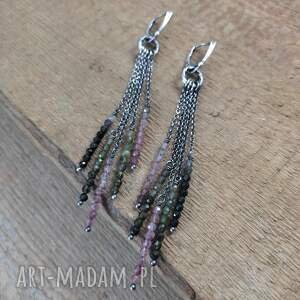 kolczyki - długie z turmalinem srebro oksydowane 925
