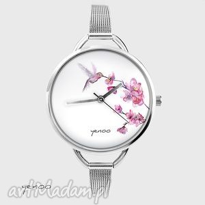 ręcznie wykonane zegarki zegarek, bransoletka - koliber - kwitnąca wiśnia