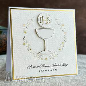 eleganckie zaproszenia komunijne ręcznie robione, wzór 51c pierwsza komunia