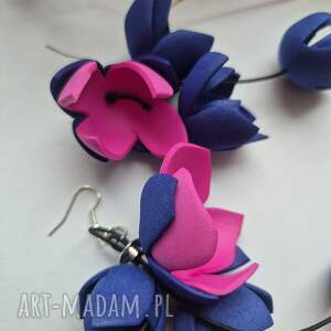 Kolczyki kwiatowe Amarant z granatem długie leciutkie kol