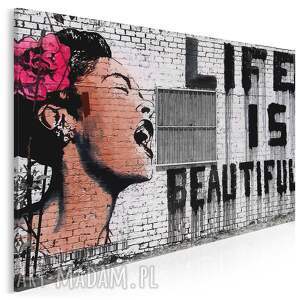 obraz na płótnie - banksy life is beautiful street art 70x50 cm 20217