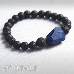 handmade męska lux. Męska bransoletka: lapis lazuli & lawa