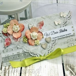 handmade scrapbooking kartki kopertówka z okazji ślubu - różany