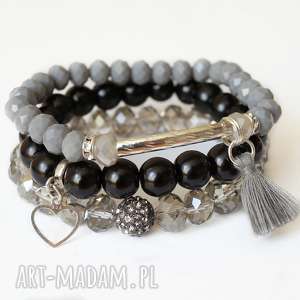 handmade set grey, tassel & real silver heart