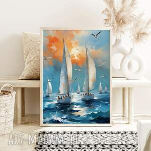 Prezent Plakat Żaglówki - format 61x91 cm niebieski woda morze żagle