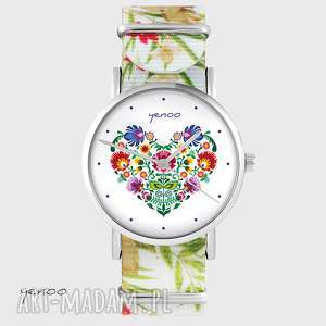 yenoo zegarek - serce folkowe kwiaty, nato, biały bransoletka prezent