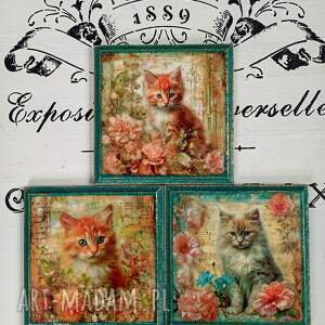 Dekoracyjne podkładki decoupage Magiczne Kotki, vintage