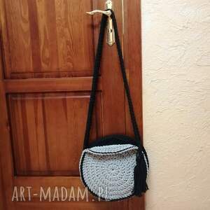 handmade na ramię torebka okrągła na długi pasek ze sznurka bawełnianego