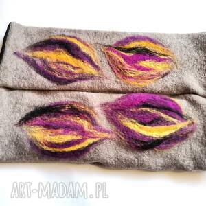 hand-made rękawiczki mitenki w kolorze bezowym filcowane wełna merynosów -prod 44