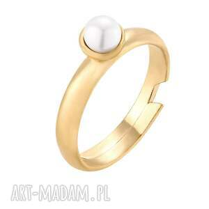 złoty pierścionek z perłą white swarovski® crystal