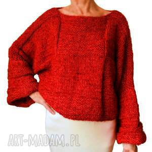 swetry sweter ręcznie robiony na drutach handmade krótki szerokie rękawy