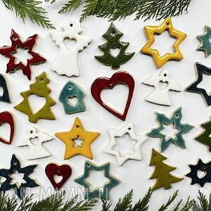 Ceramiczne zawieszki na choinkę - zestaw 22 ozdób handmade