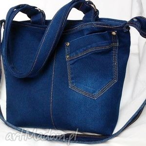 handmade na ramię niebieska torba z recyklingu jeansu