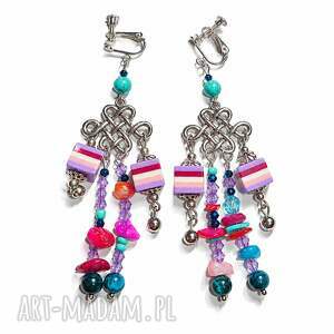 Kolorowe klipsy boho handmade - bez przekłuwania