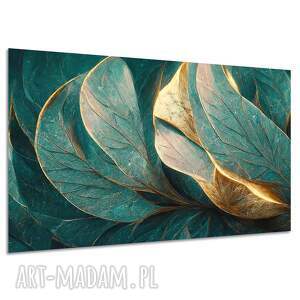 Obraz na płótnie liście turkusowo-złote 120x80 cm