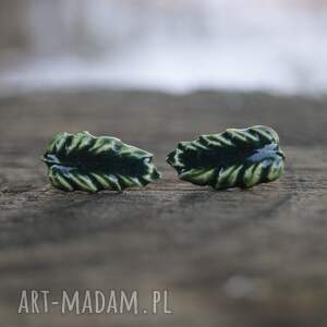 kolczyki ceramiczne zielone sztyfty, dla dziewczyny, stal