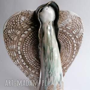 anioł perłowy 1, ceramika rękodzieło z gliny, artystyczna, pomysł