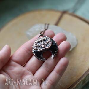 Lunula z obsydianu w miedzi - wisior na łańcuszku