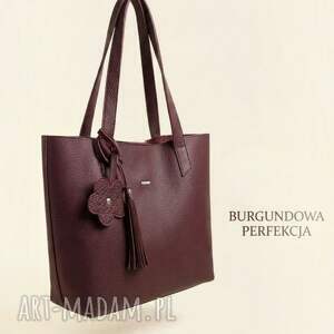 Burgundowa shopperka ze skóry naturalnej na ramię