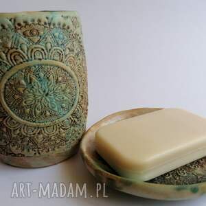 orientalny komplet łazienkowy turkis ceramika rękodzieło kubek z gliny