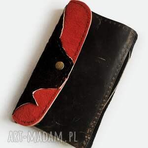 portfelek damski portfel skóra naturalna pomarańcz brąz futerko od ręki