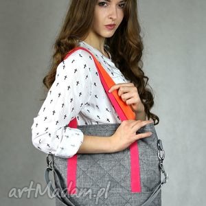 handmade torebki szara prostokątna torba A4 z kolorowymi rączkami