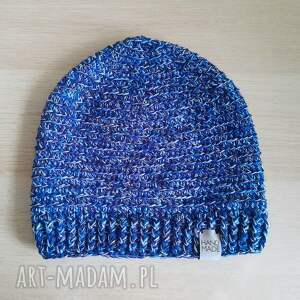 ciepła czapka z wełny merino niebieski melanż, czapka merino