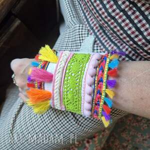 ruda klara szeroka bransoletka fridalasze uniwersalna ze skóry z ozdobną taśmą