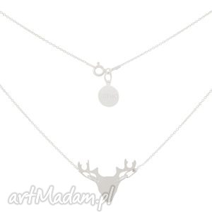 srebrny modowy naszyjnik z jeleniem jeleń srebro 925, jelonek, poroże