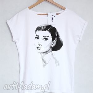 audrey koszulka bawełniana biała s/m, t-shirt, nadruk, hepburn