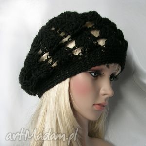 handmade czapki czarny ażurowy beret