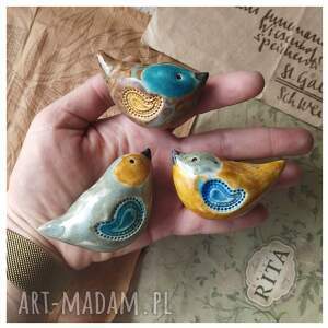 handmade ceramika zestaw 3 ptaszków