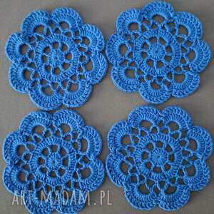 serwetki małe 11cm chabrowe - komplet 4 szt ręcznie robione na szydełku