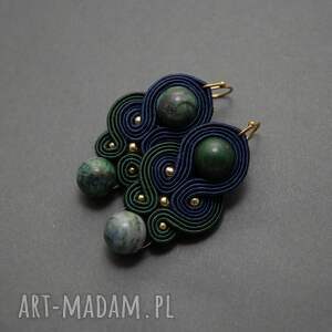 kolorowe kolczyki sutasz z chryzokolą, sznurek, eleganckie, wieczorowe