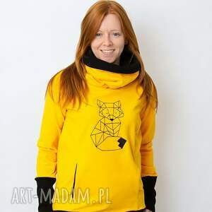 bluza damska żółta lis 4xl - 6xl, bluzy damskie kominem
