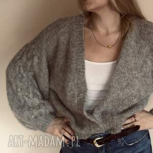 Kardigan Marie, sweter ręcznie robiony, szerokie rękawy, alpaka