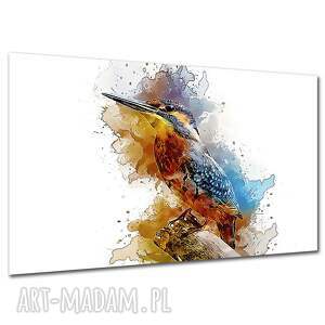 Obraz z zimorodkiem 120x80 cm - akwarelowy szkic na płótnie