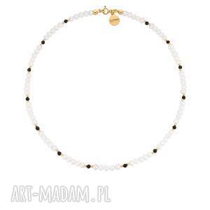 złoty naszyjnik z pereł naturalnych i onyksu, perły, zdobiony