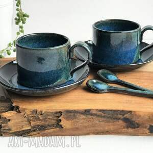 handmade ceramika zestaw dla dwojga filiżanka ze spodkiem - 2 szt