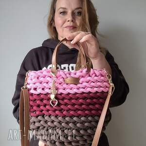 Torebka Trio Ombre handmade - czekolada, karmazyn i róż